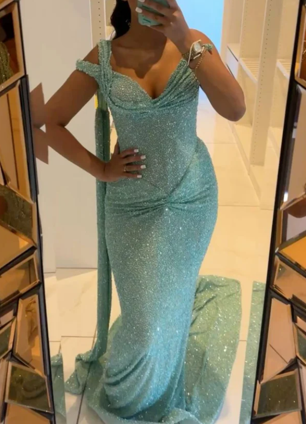 Charming Mermaid Sequin Long Formal Prom Dress Sexy Evening Gown Shiny Party Dress