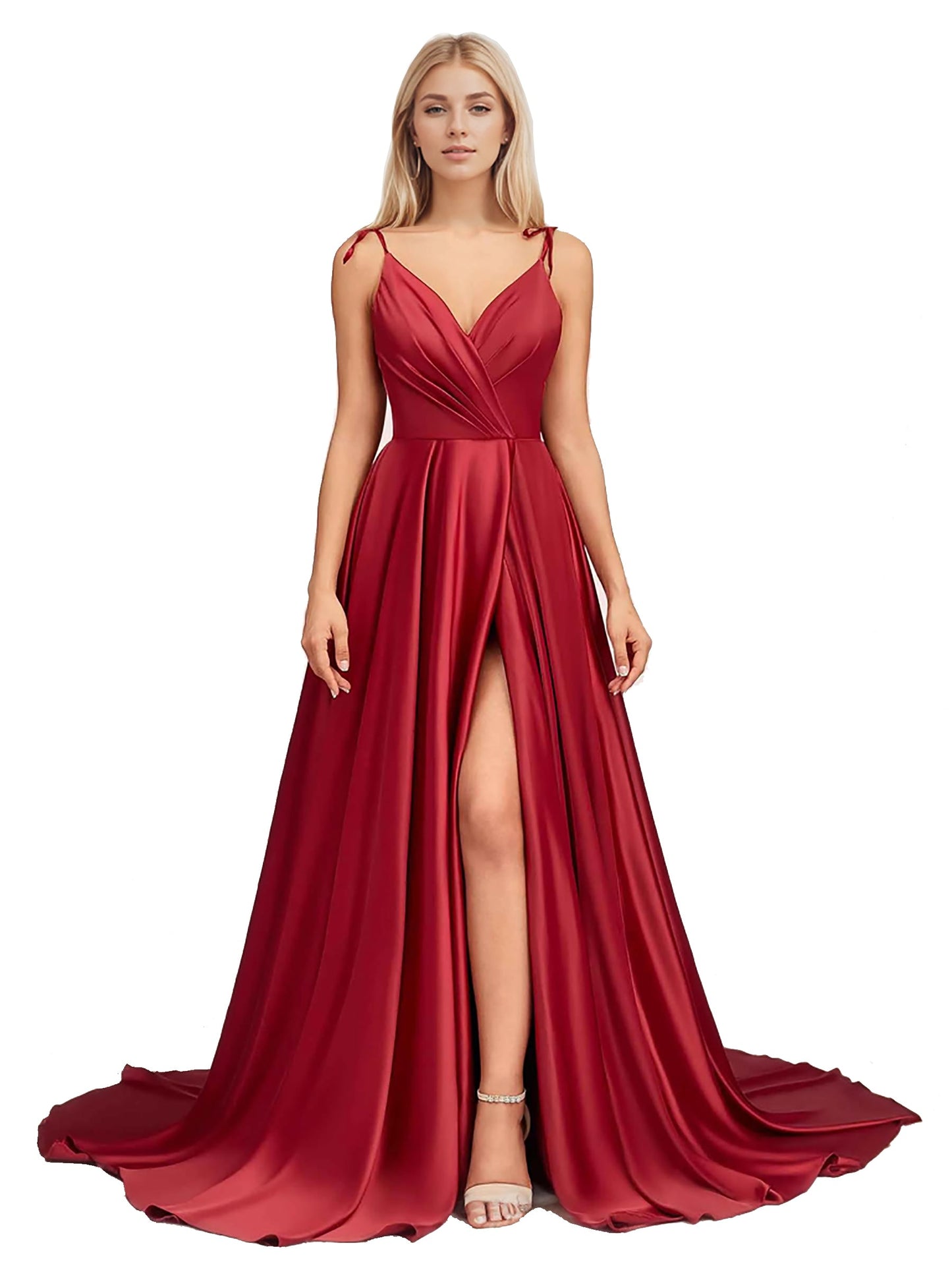 Elegant V Neck Sleeveless Split Bridesmaid Dresses Cocktail Party Prom Long Wedding Guest Dresses