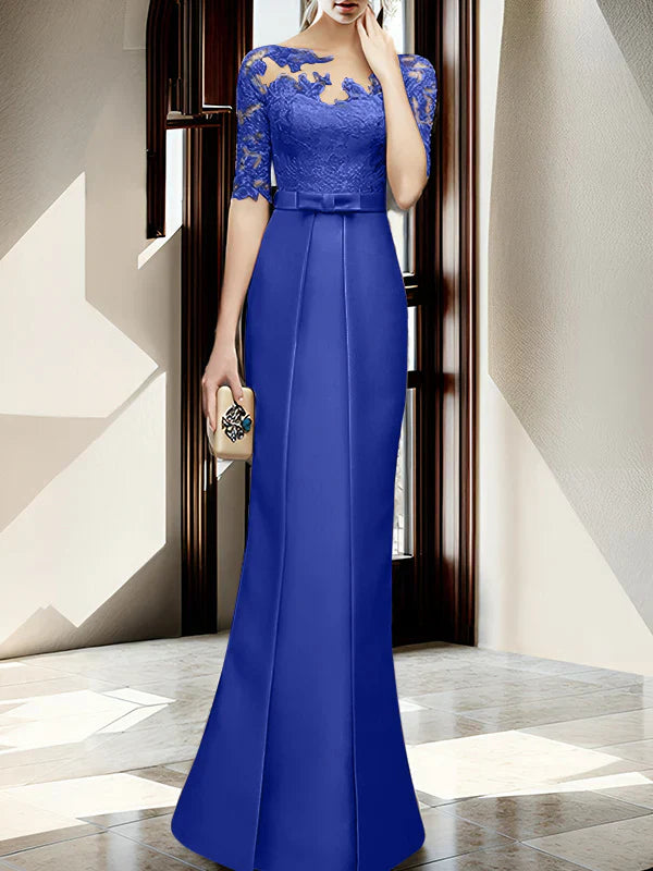 Sheath/column hallucination collar to floor length mother of the bride dress Beautiful