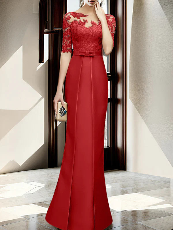 Sheath/column hallucination collar to floor length mother of the bride dress Beautiful