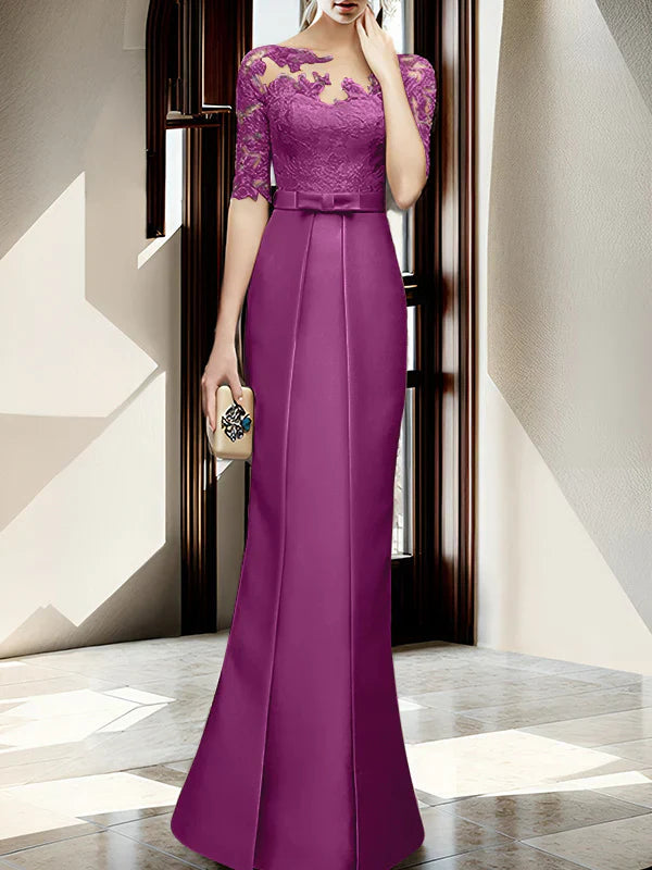 Sheath/column hallucination collar to floor length mother of the bride dress Beautiful