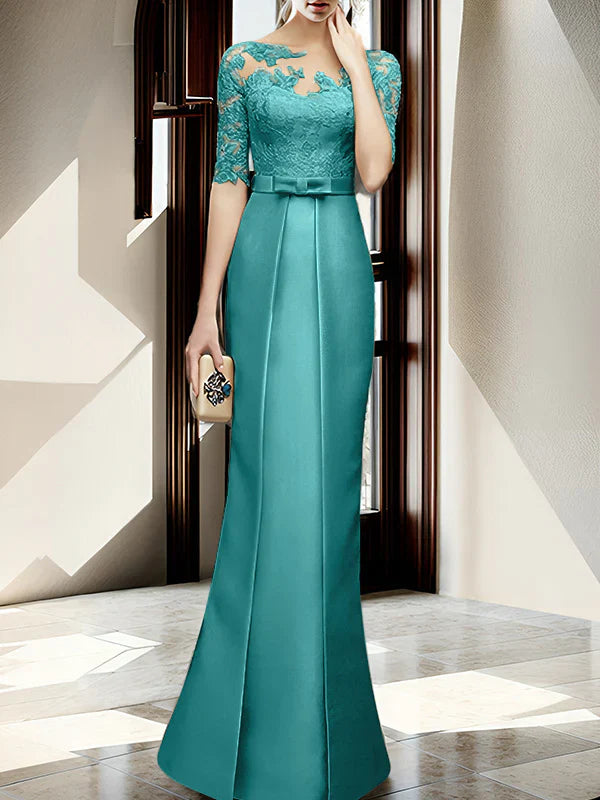 Sheath/column hallucination collar to floor length mother of the bride dress Beautiful