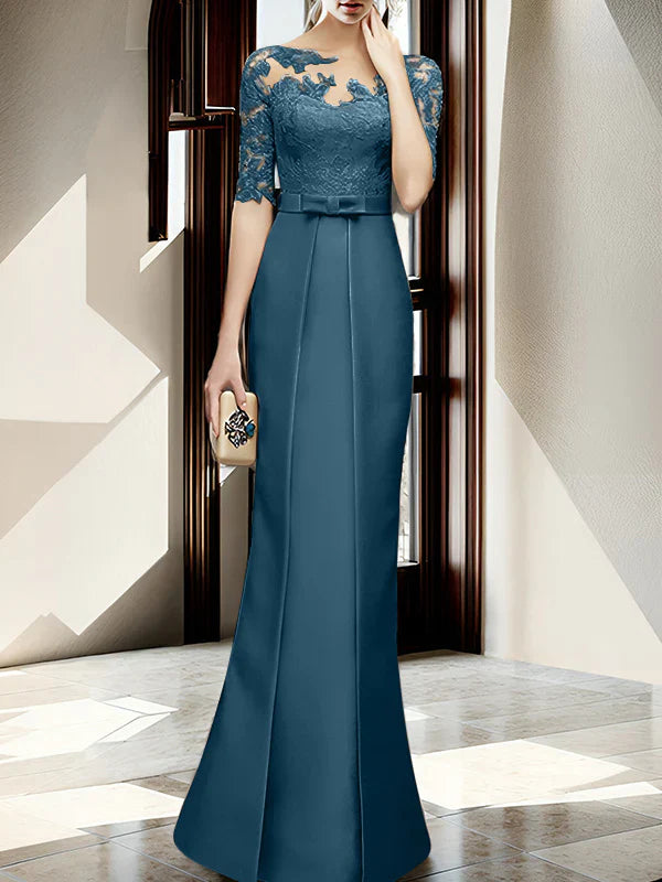 Sheath/column hallucination collar to floor length mother of the bride dress Beautiful