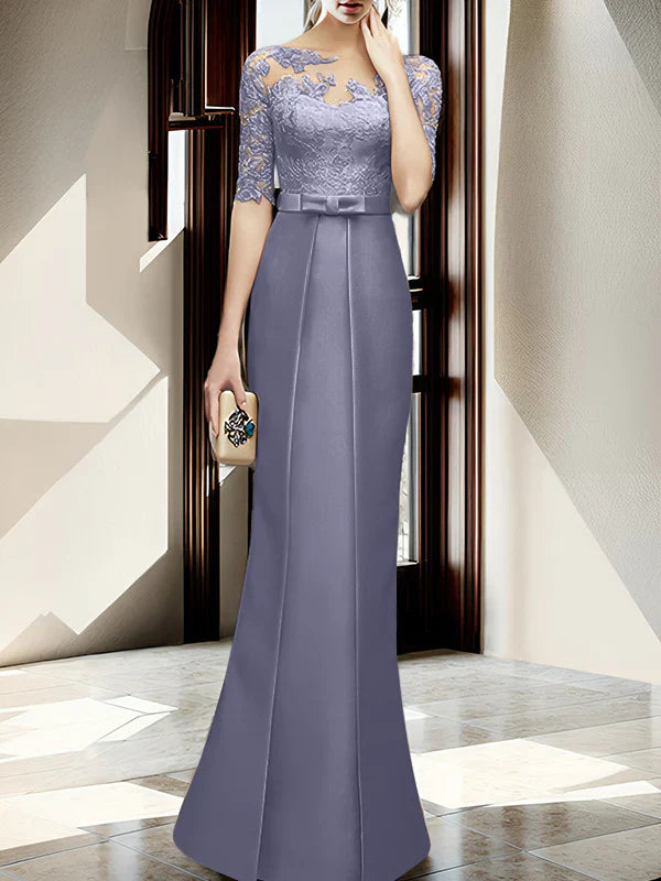 Sheath/column hallucination collar to floor length mother of the bride dress Beautiful