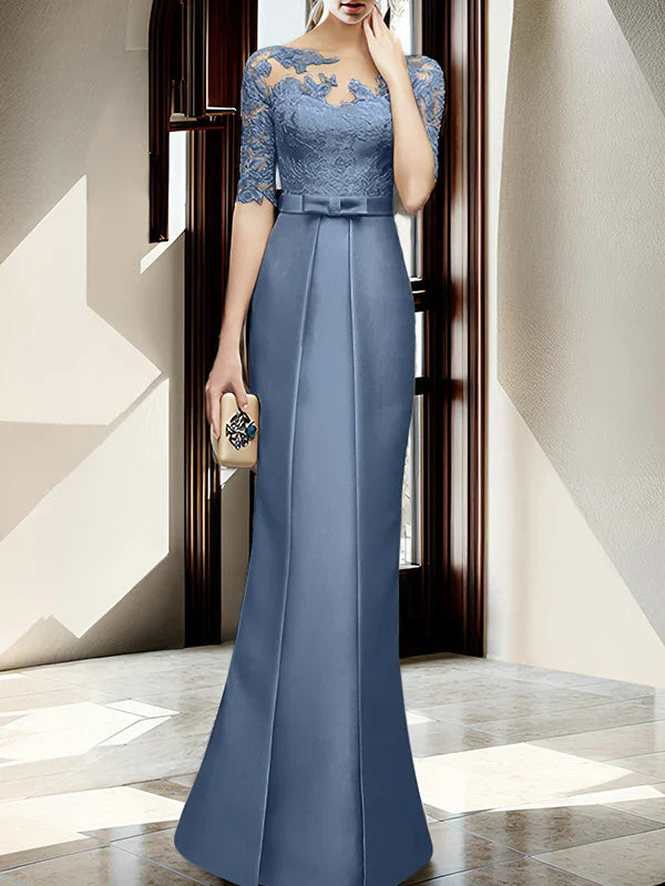 Sheath/column hallucination collar to floor length mother of the bride dress Beautiful