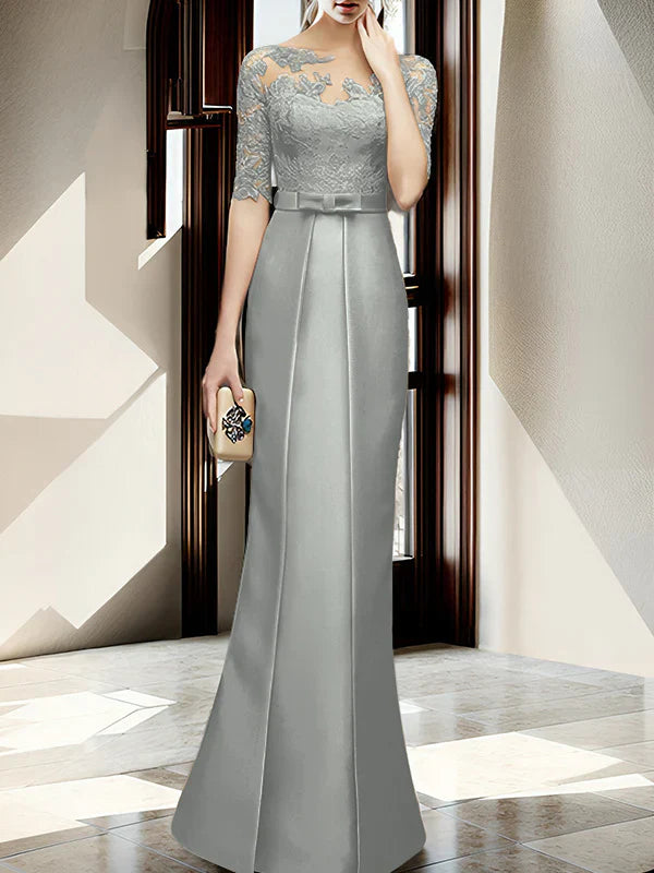 Sheath/column hallucination collar to floor length mother of the bride dress Beautiful