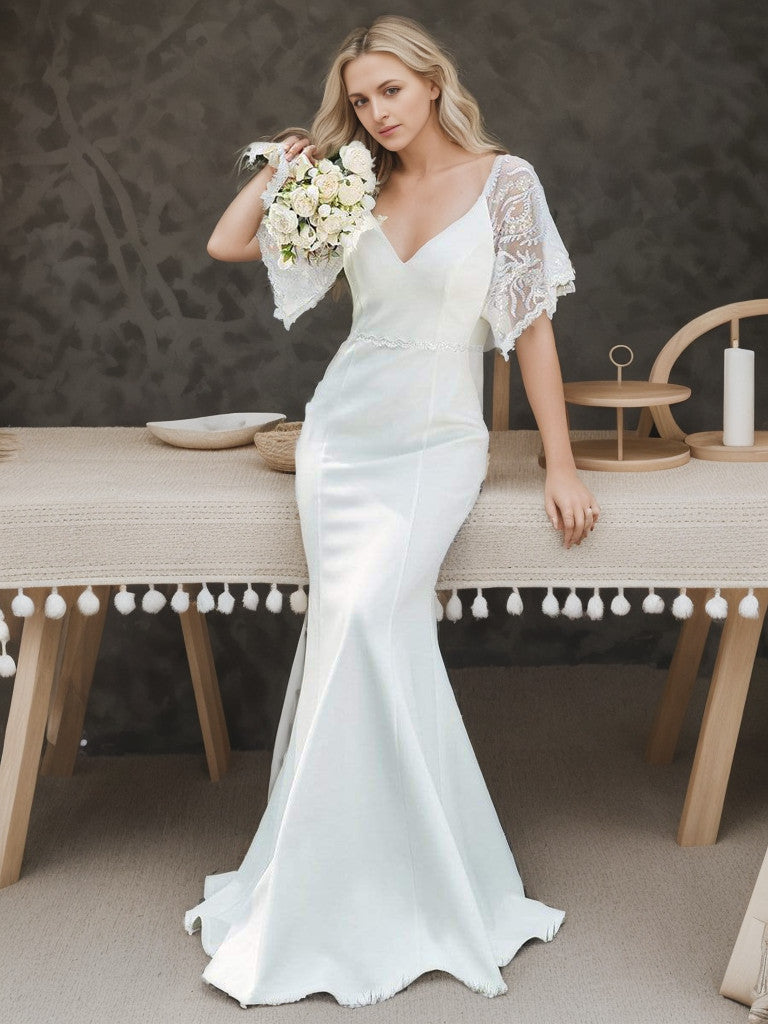 Sexy V Neck Maxi Bodycon Evening Dress with Flare Sleeves Sexy