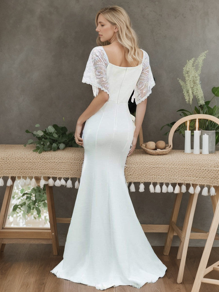 Sexy V Neck Maxi Bodycon Evening Dress with Flare Sleeves Sexy