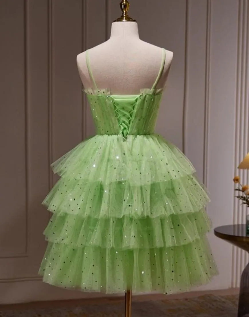 A-Line Four Layers Corset Back Homecoming Dress Sparkly