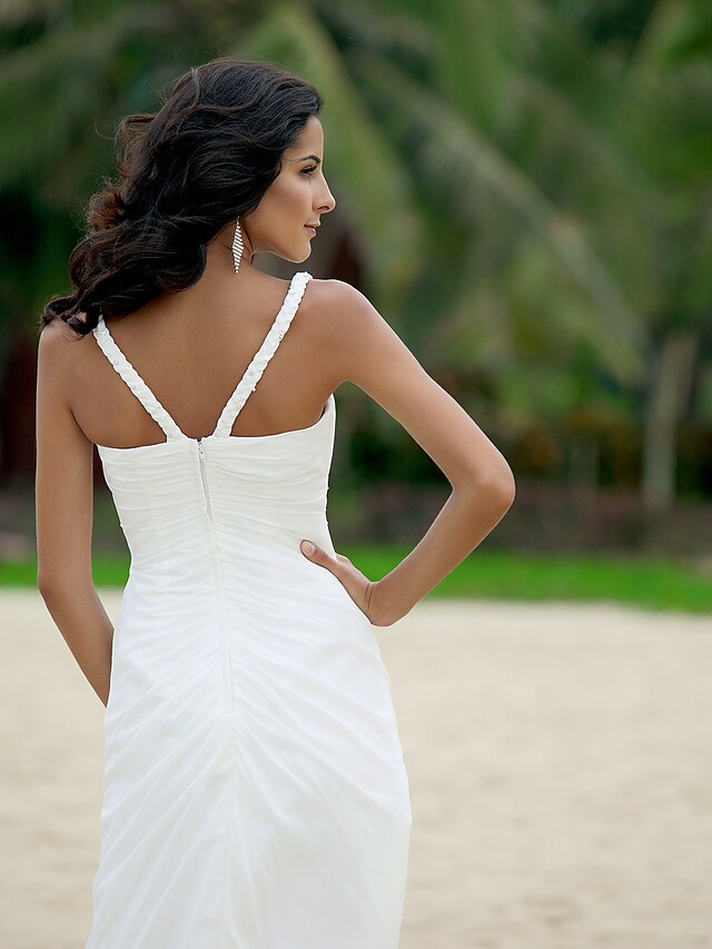 A-Line Wedding Dresses V Neck Asymmetrical Chiffon Spaghetti Strap Formal Casual Backless