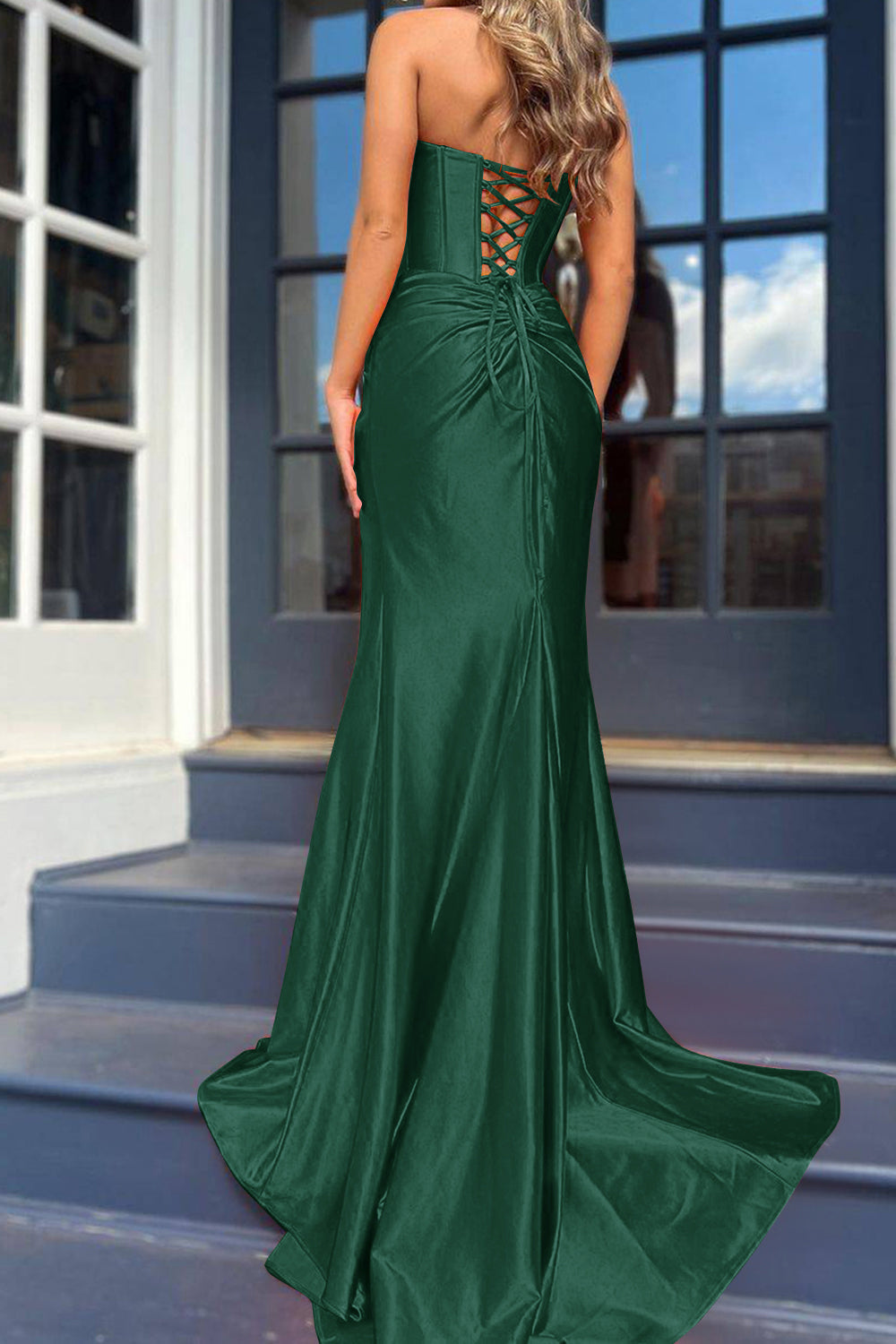 Mermaid Strapless Black Corset Prom Dress With Split Front Off Shoulder Sexy Evening Dresses