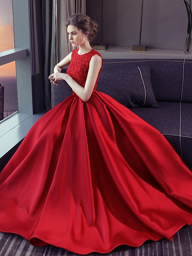 Ball Gown Wedding Dresses Jewel Neck Floor Length Spandex Sleeveless Vintage with Lace