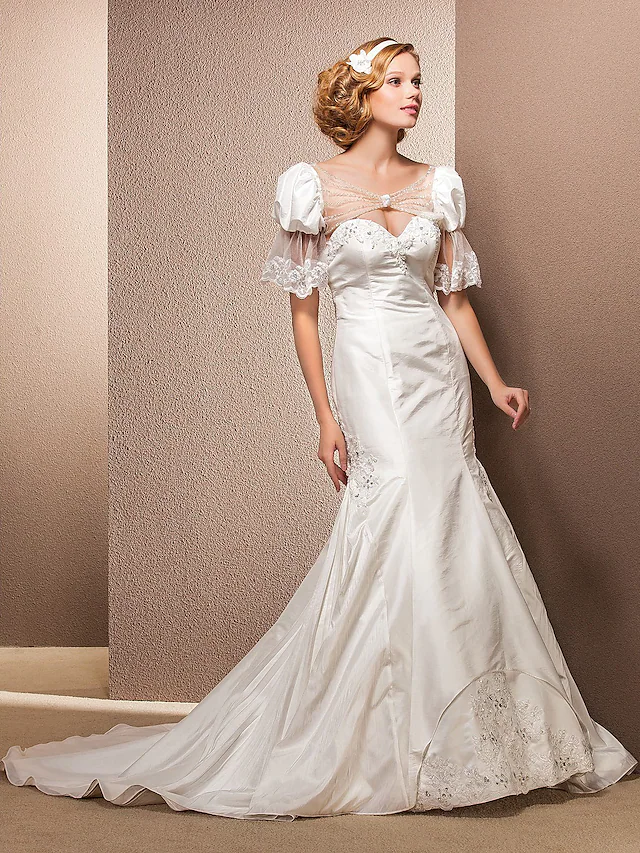 Long Wedding Dresses Sweetheart Neckline Court Train Taffeta Sleeveless