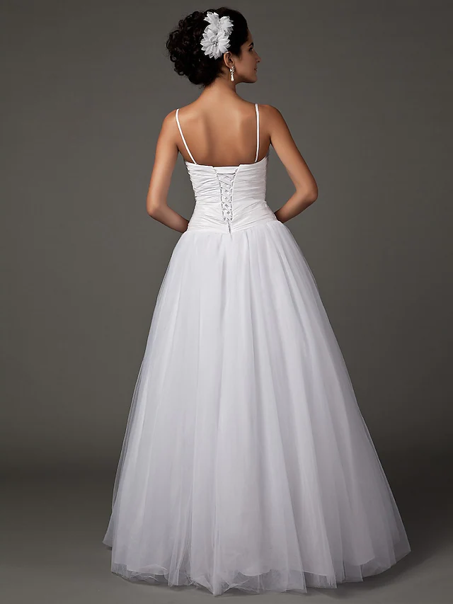A-Line Wedding Dresses Sweetheart Neckline Spaghetti Strap Floor Length Taffeta Tulle Sleeveless Long