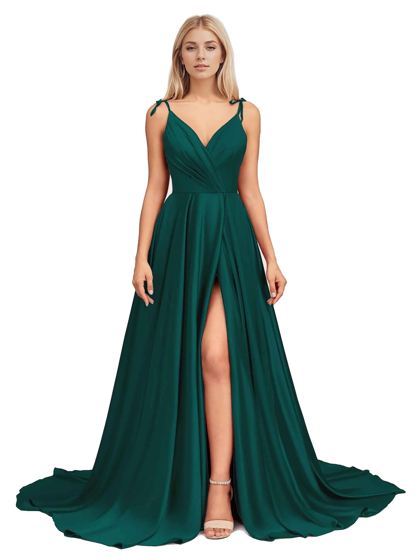 Elegant V Neck Sleeveless Split Bridesmaid Dresses Cocktail Party Prom Long Wedding Guest Dresses