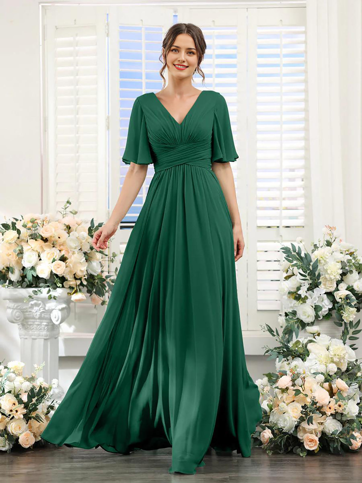 V Neck Sleeveless Split Formal Dress Cocktail Party Prom Long Wedding Guest Dresses For Women Trendy Bridesmaid Dresses