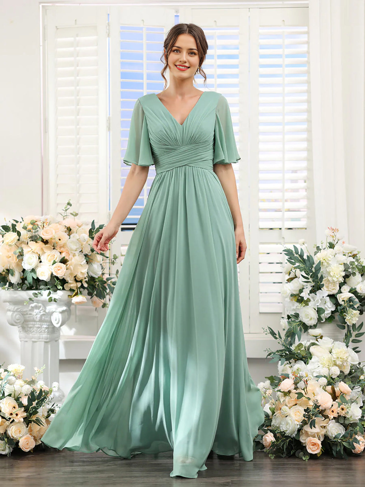 V Neck Sleeveless Split Formal Dress Cocktail Party Prom Long Wedding Guest Dresses For Women Trendy Bridesmaid Dresses