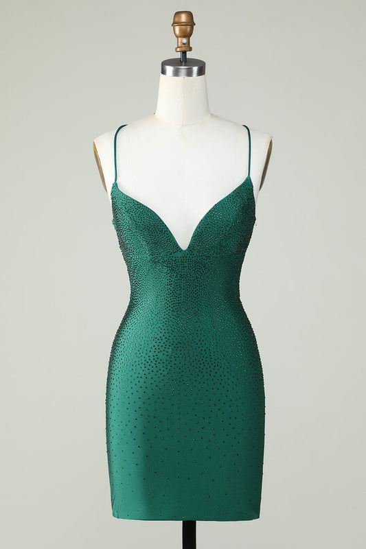 Beading Tight Glitter Homecoming Dress V-neck Short
