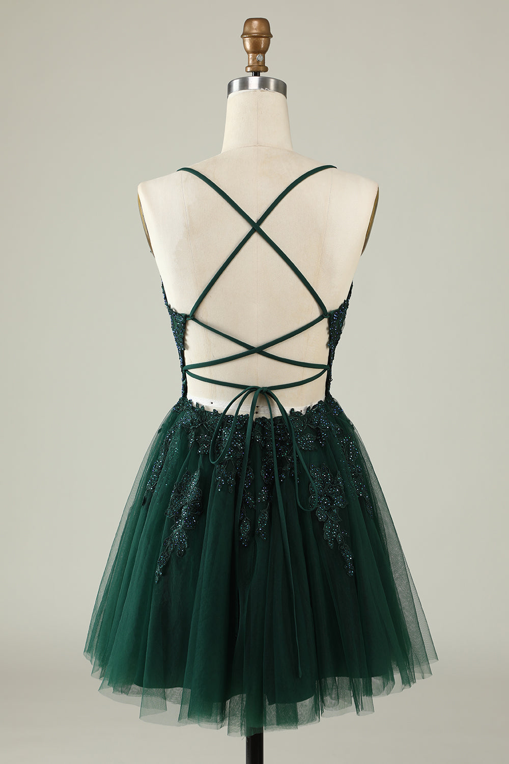 Dark Green A Line Spaghetti Straps Short Homecoming Dress with Appliques Sexy
