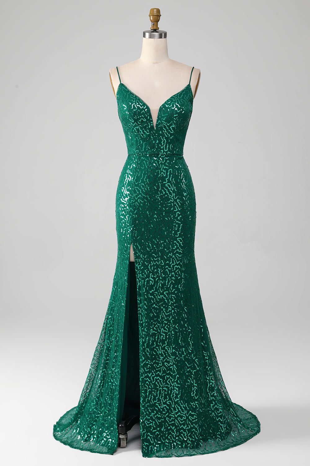 Dark Green Mermaid Sparkly Beaded Sequins Long Prom Dress with Slit Sexy Evening Dresses