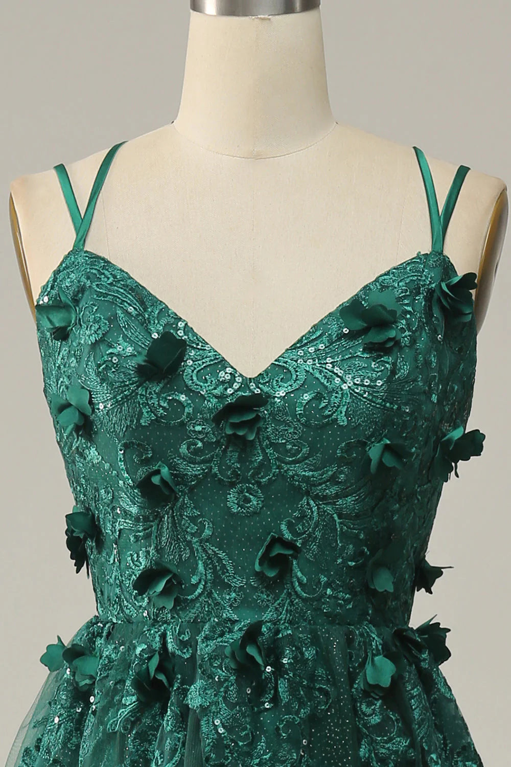 Dark Green A-Line Tulle Long Prom Dress with Slit V-neck Sexy