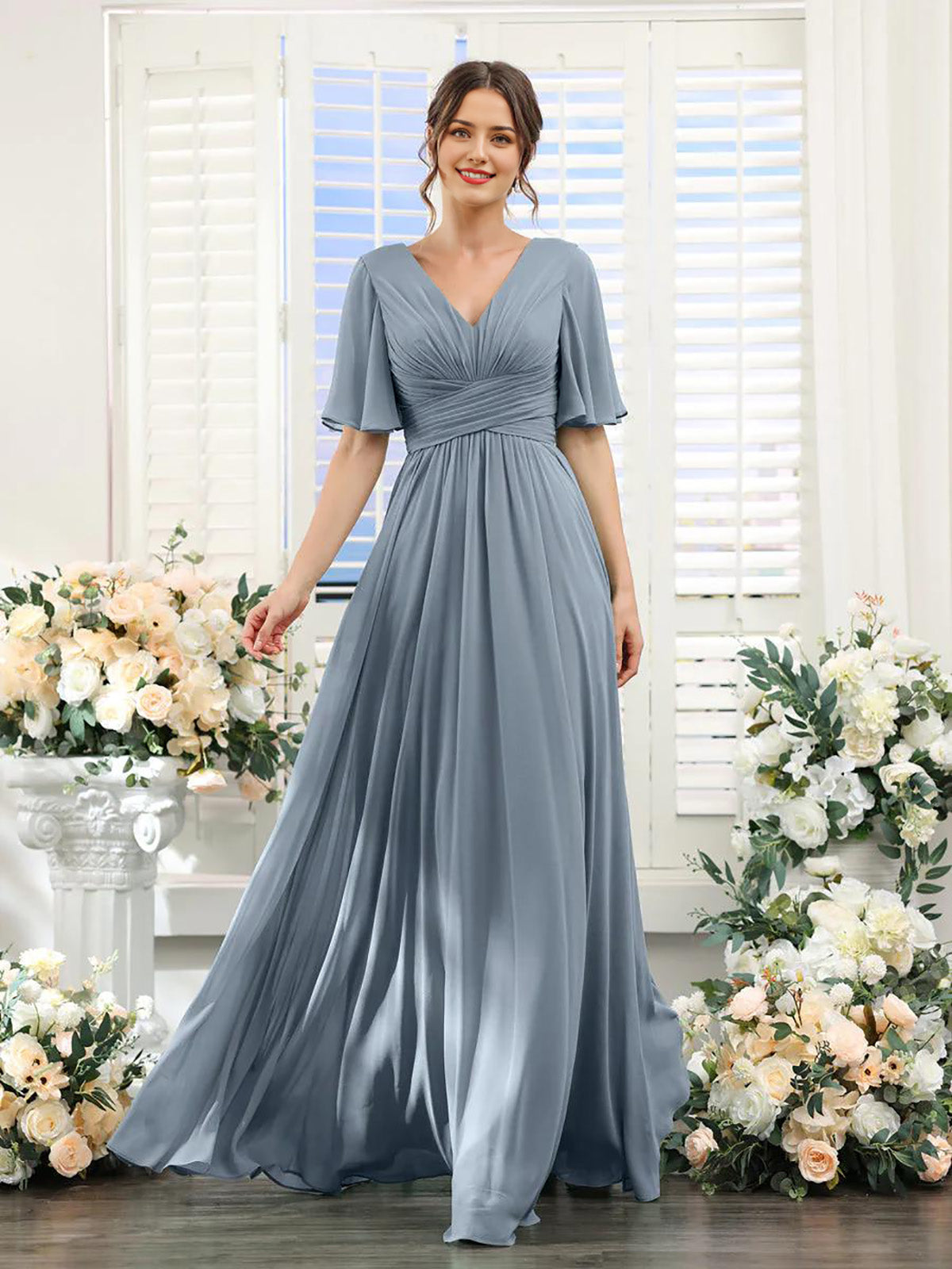 V Neck Sleeveless Split Formal Dress Cocktail Party Prom Long Wedding Guest Dresses For Women Trendy Bridesmaid Dresses