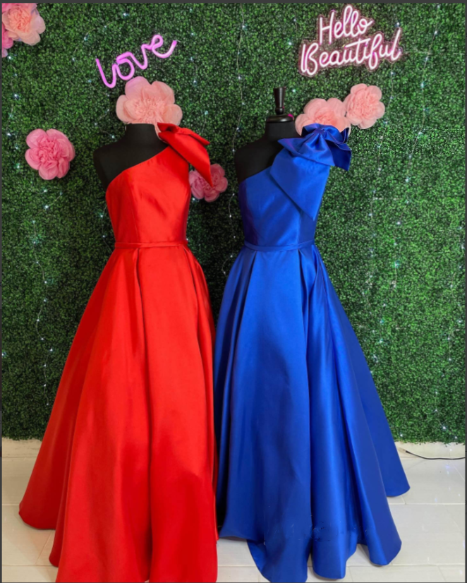 Elegant A Line One Shoulder Satin Prom Dress With Slit Sexy Evening Dresses With Bow