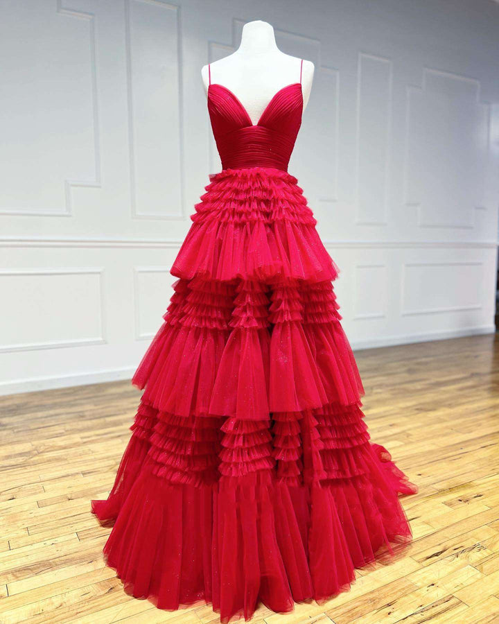 Elegant A Line Tulle Layered Deep V Neck Prom Dresses High Slit Black Evening Dresses Sexy