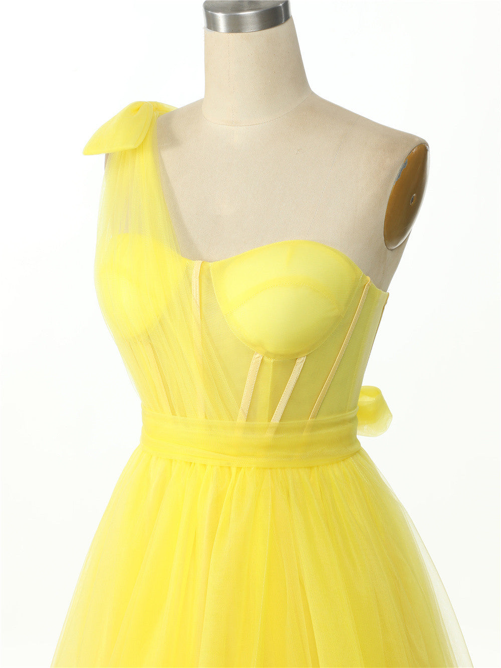 Elegant One Shoulder Sweetheart Long Pleated Tulle Boned High Split Elegant Prom Dress Sexy Evening Dresses