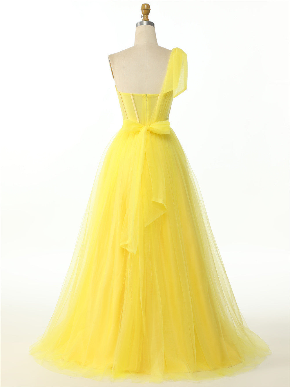 Elegant One Shoulder Sweetheart Long Pleated Tulle Boned High Split Elegant Prom Dress Sexy Evening Dresses