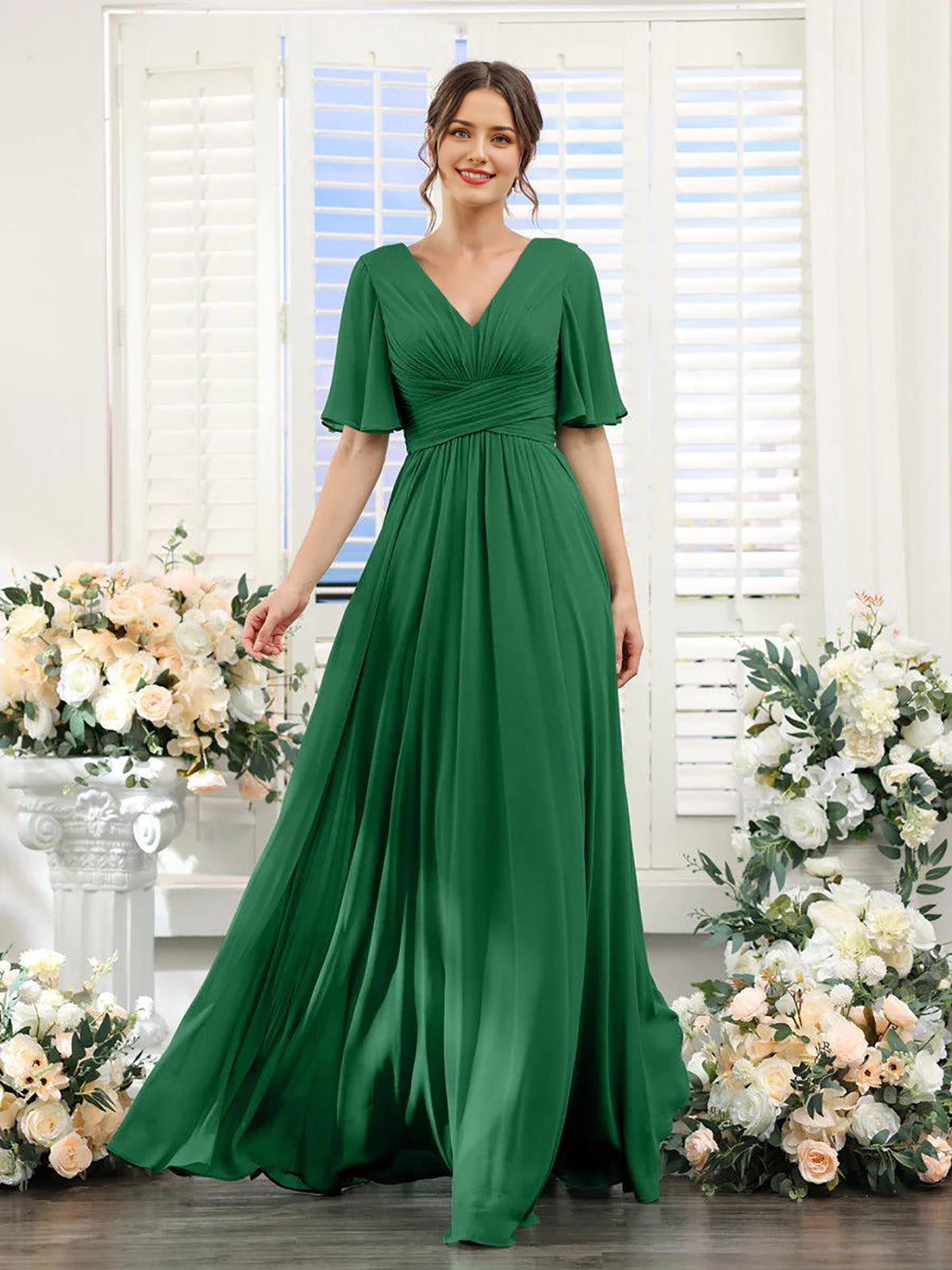 V Neck Sleeveless Split Formal Dress Cocktail Party Prom Long Wedding Guest Dresses For Women Trendy Bridesmaid Dresses