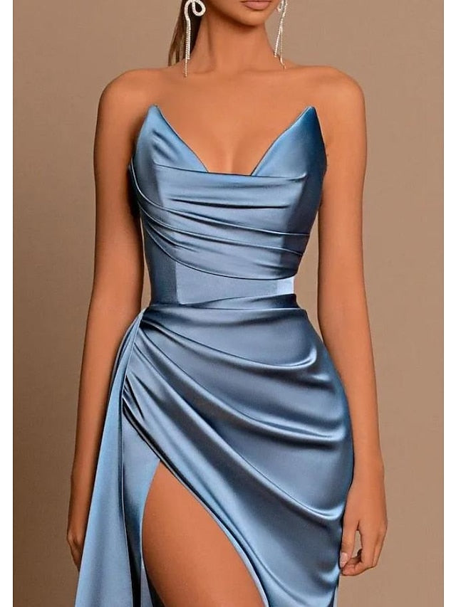 Sheath/Column Strapless Floor-Length Prom Dresses Sexy Evening Dresses