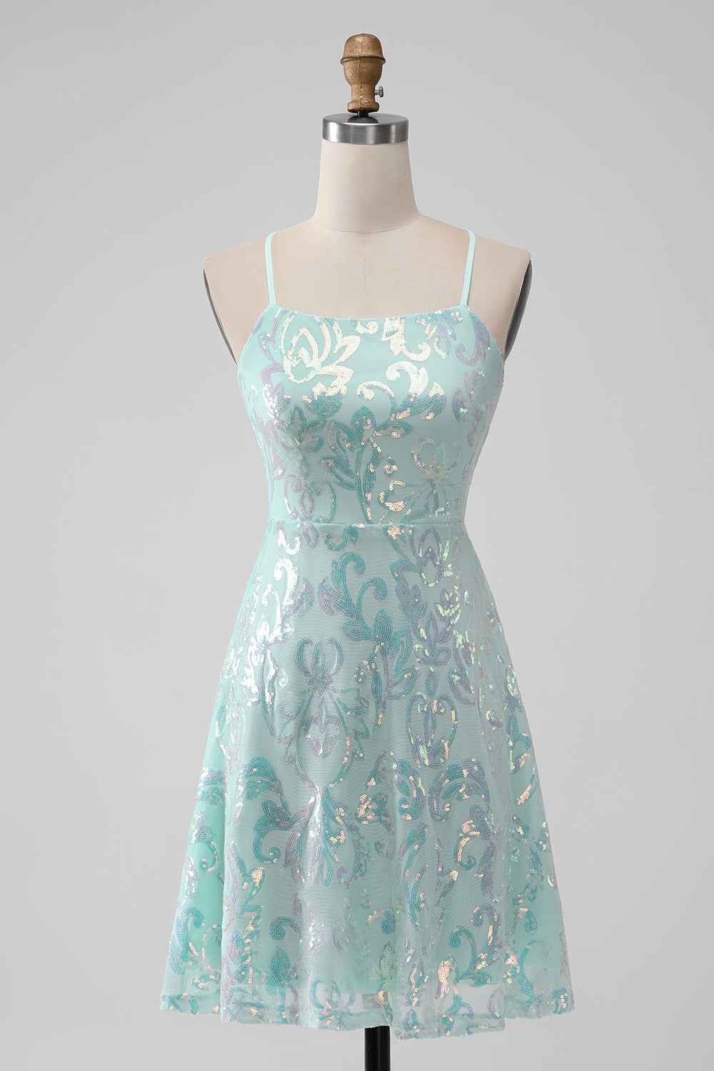Mint A Line Sequins Short Homecoming Dress with Lace-up Back Sparkly