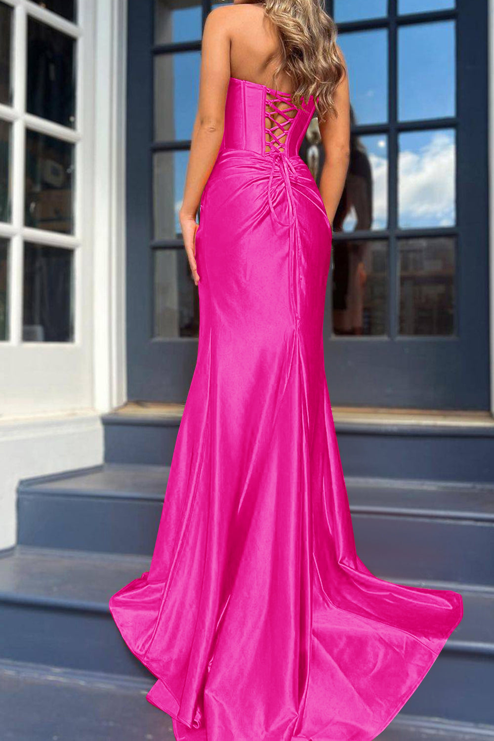 Mermaid Strapless Black Corset Prom Dress With Split Front Off Shoulder Sexy Evening Dresses