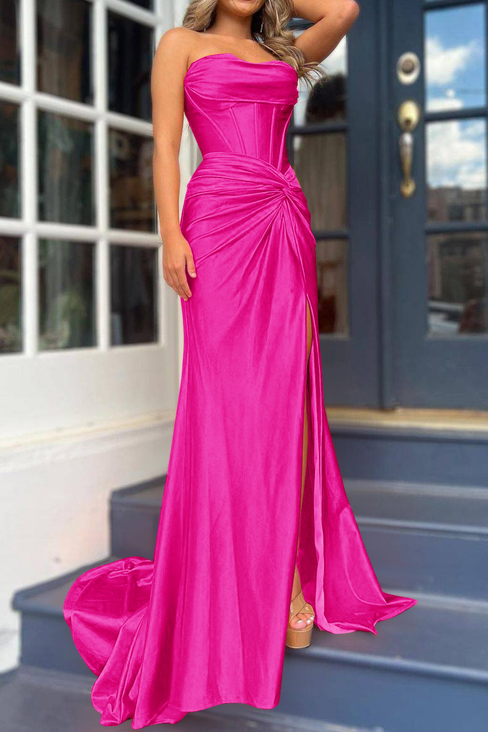 Mermaid Strapless Black Corset Prom Dress With Split Front Off Shoulder Sexy Evening Dresses