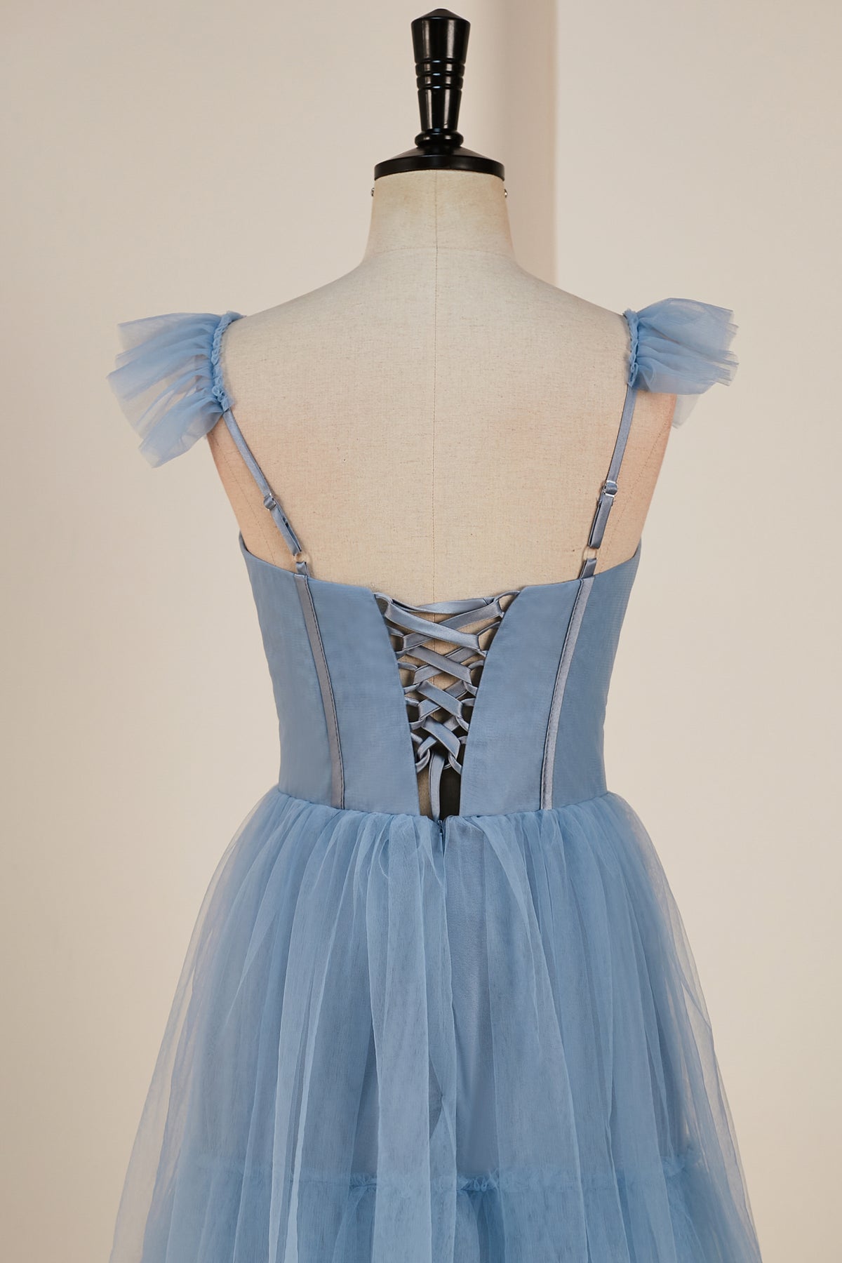 Fantastic Straps Tulle Tiered Multi-Layers Prom Dresses Floor Length Blue Beautiful