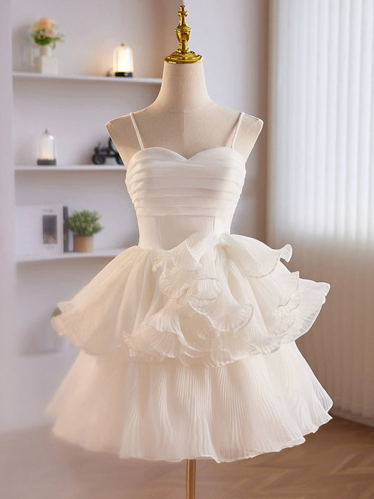 Cute Sweetheart Neck Organza White Short Prom Dress Homecoming Dress Solid Color