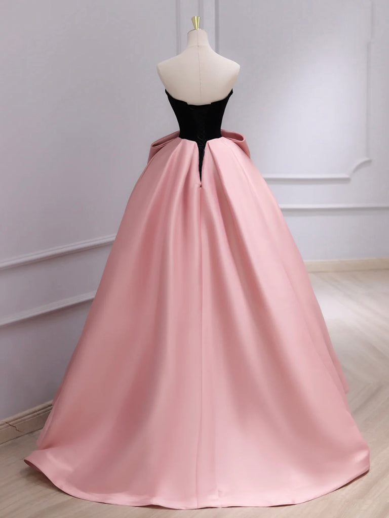 A-Line Sweetheart Neck Satin Velvet Pink Long Prom Dress Formal Dress Off Shoulder Evening Dress With Bow(s)
