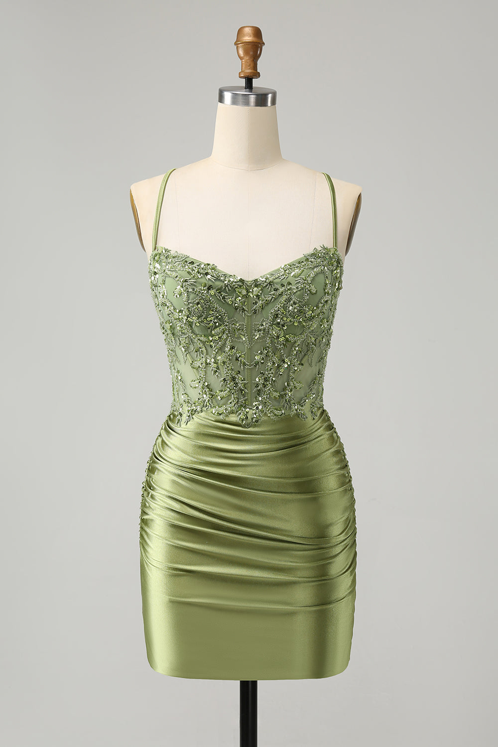 Sparkly Light Green Sequins Corset Homecoming Dress Short Party Dress
