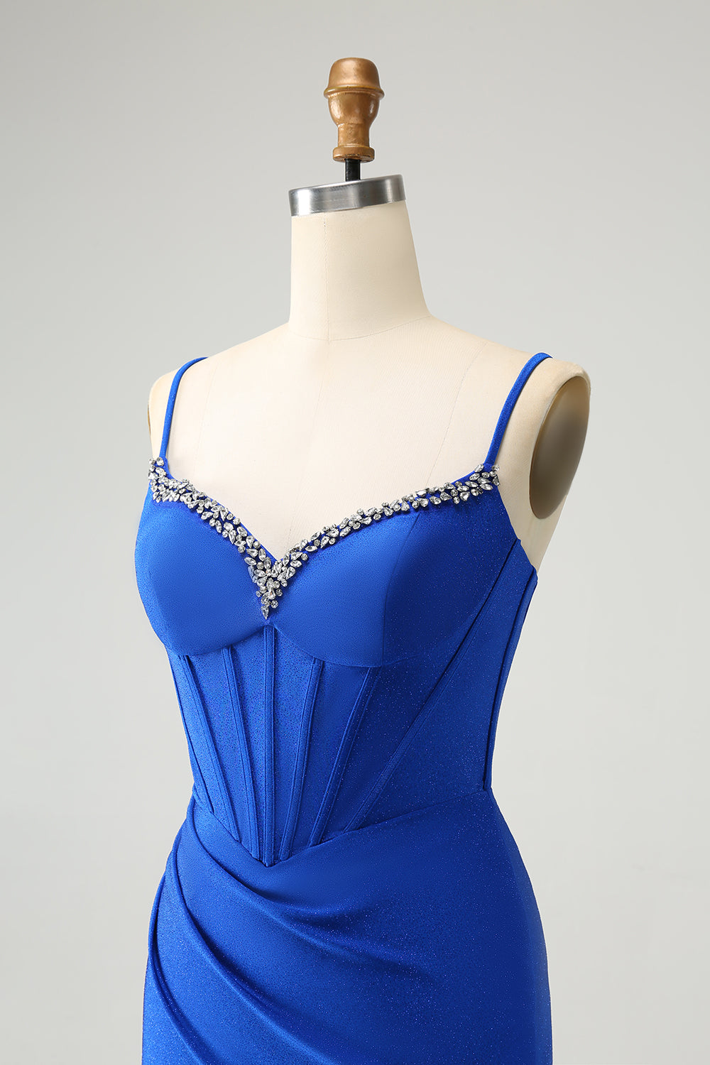 Royal Blue Glitter Corset Spaghetti straps Tight Homecoming Dress with Beading Short