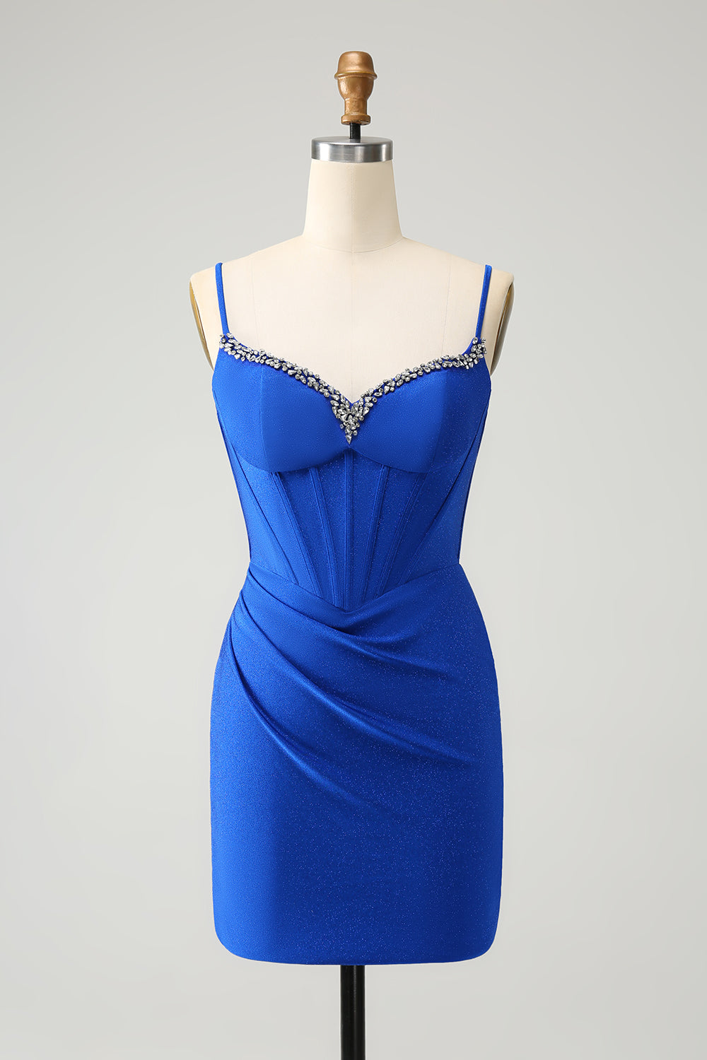 Royal Blue Glitter Corset Spaghetti straps Tight Homecoming Dress with Beading Short