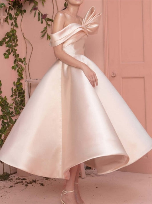 A-Line/Princess Ankle-Length Short Sleeves Off-The-Shoulder Cocktail Dresses Party Dress