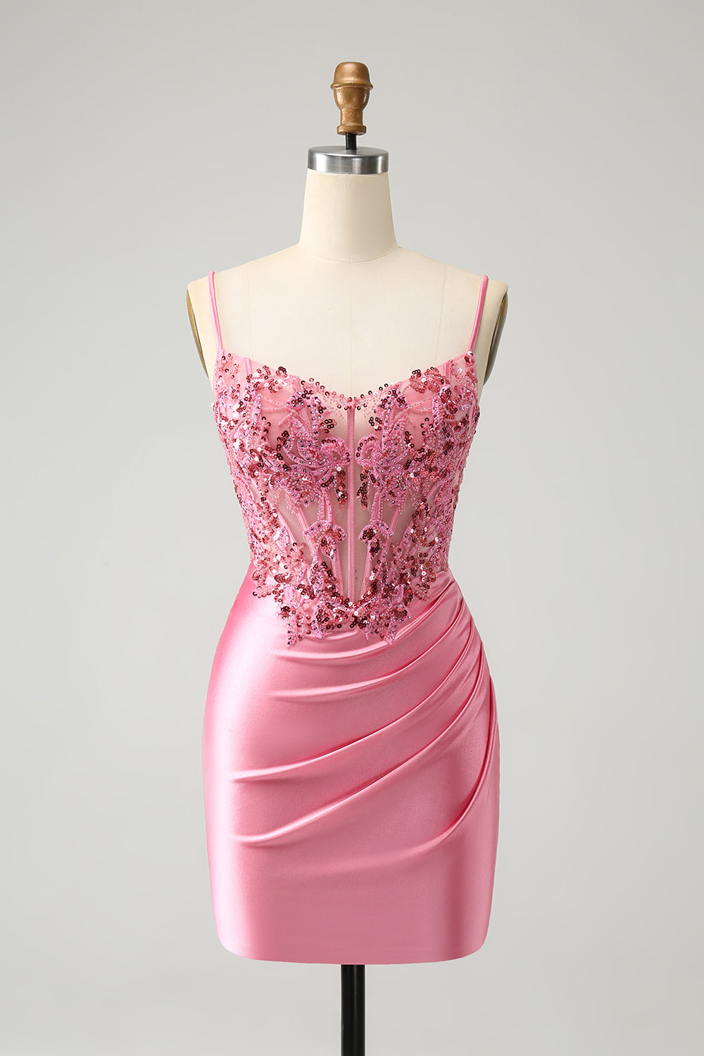 Pink Glitter Sequins Corset Homecoming Dress Short Party Dress