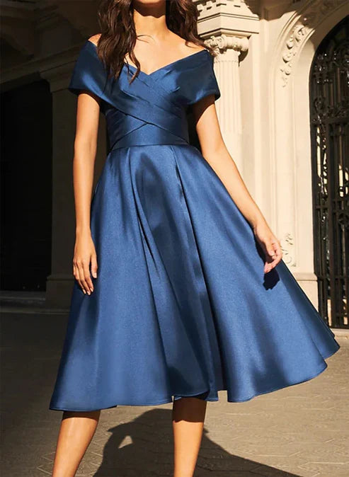 A-Line Off The Shoulder Satin Mother Of The Bride Dresses Sexy Party Dress