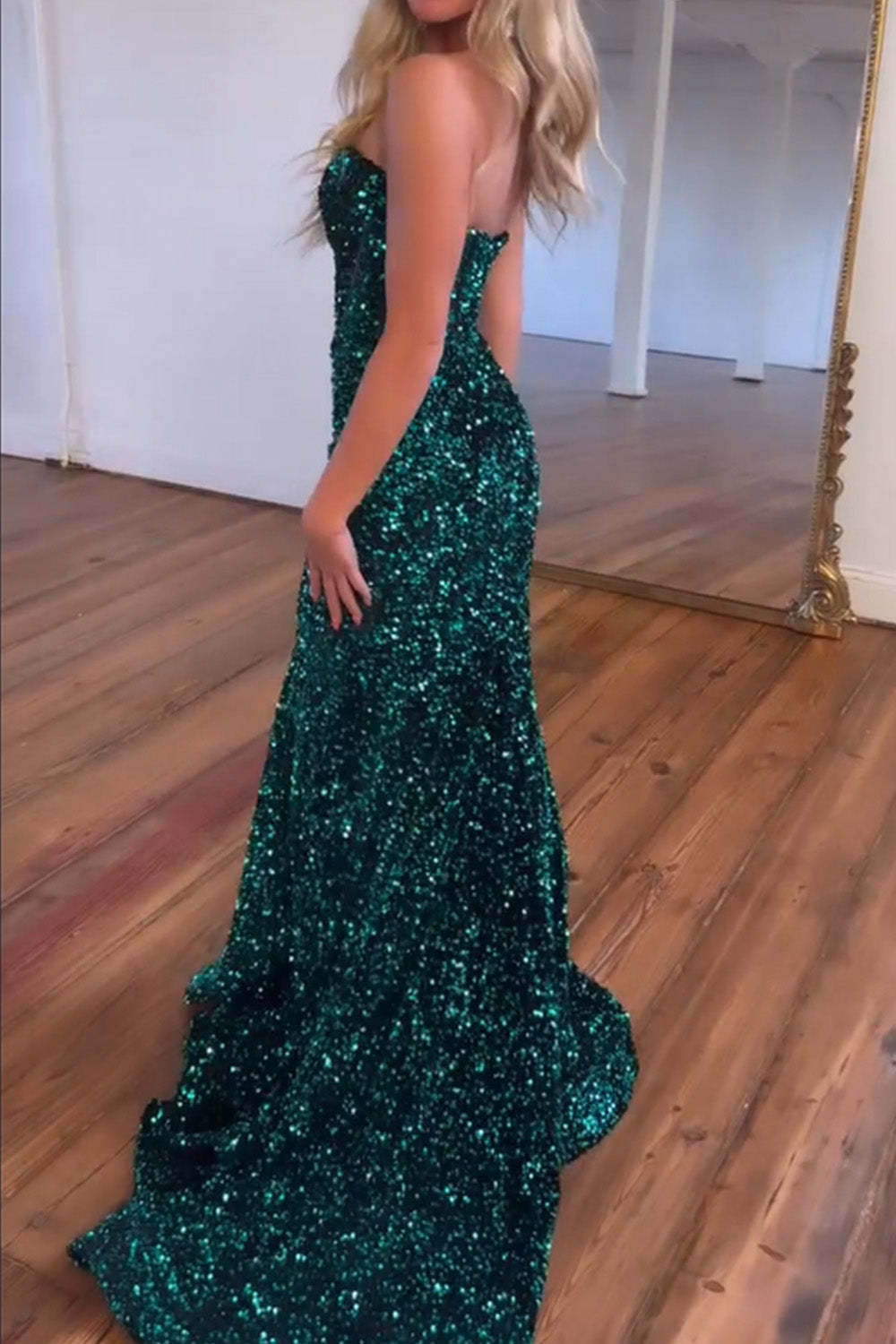 Glitter Sequin Mermaid Sweetheart Long Prom Party Dress