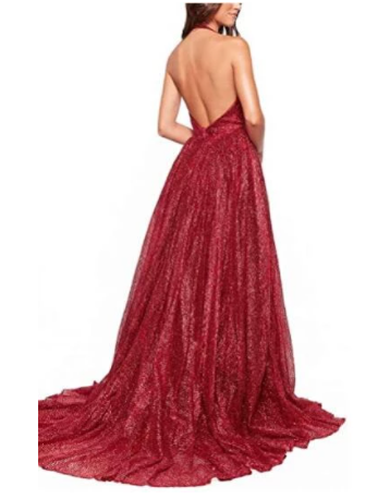 Gold Deep V-neck Prom Dresses Tulle Formal Dresses Long Evening Dresses Sparkly
