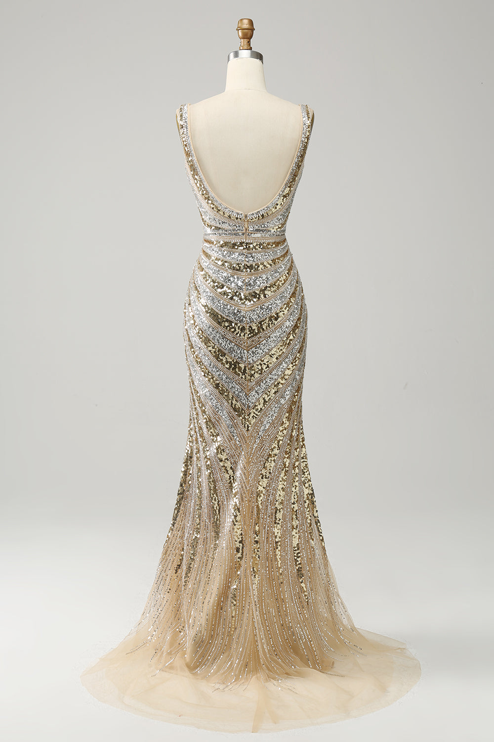 Sparkly Golden Mermaid Deep V Neck Long Prom Dress with Silt Sexy Evening Dresses