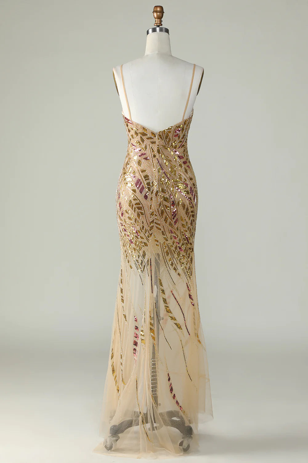 Sparkly Gold Beaded Mermaid Long Prom Dress with Slit Sexy Evening Dresses