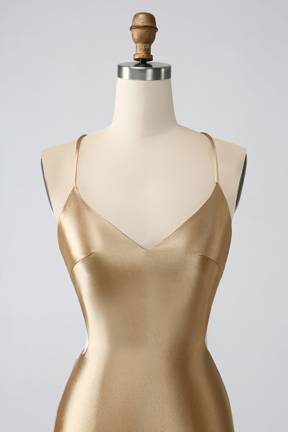 Golden Bodycon Spaghetti Straps Lace-up Back Short Homecoming Dress Sexy