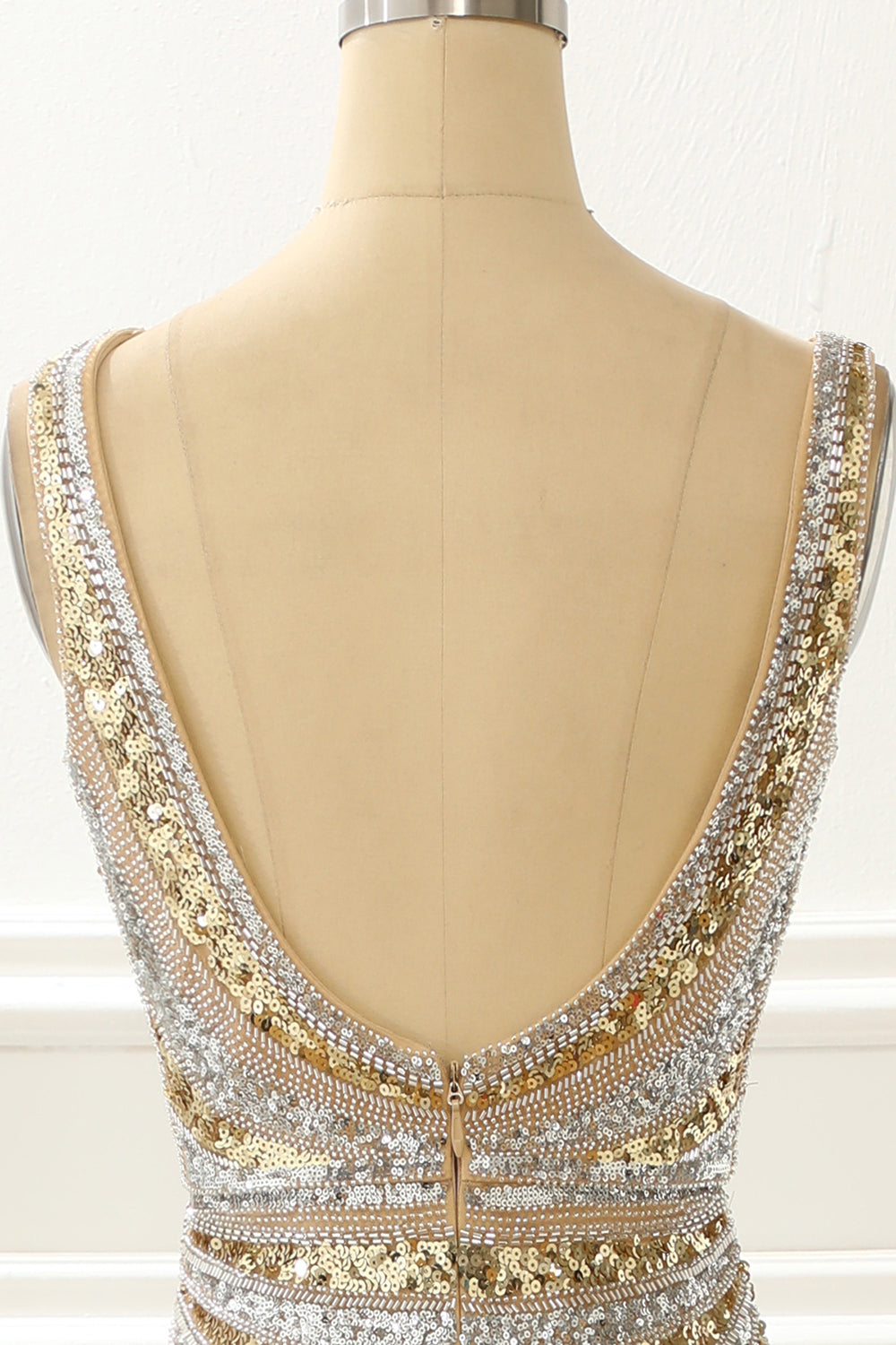 Golden Mermaid Sequin Prom Dress With Silt V-neck Sparkly Evening Dress